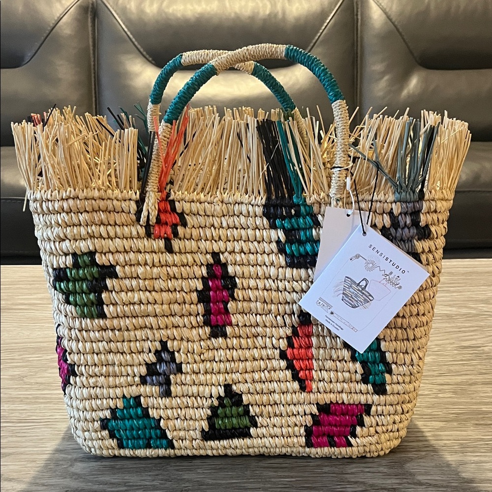 Sensi Studio Handwoven Multicolor Straw Tote Bag —NWT!
